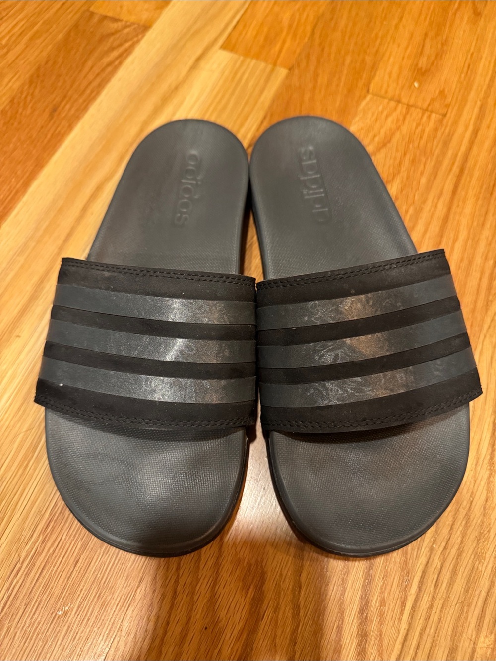 adidas Men’s Black Slide Sandals with Three-Stripe Strap